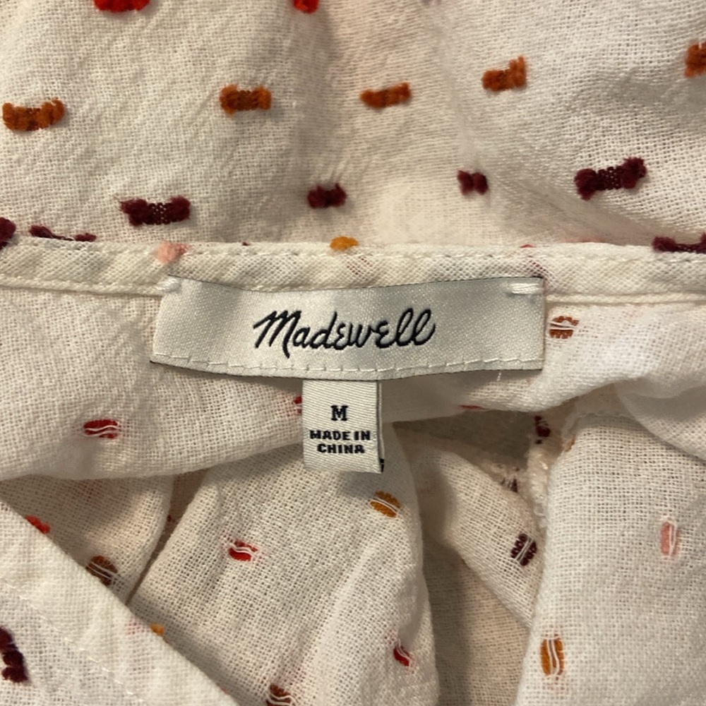 Madewell White Crossover Top Blouse Peplum clip dot cotton Medium M Ruffle Hem - Picture 11 of 12